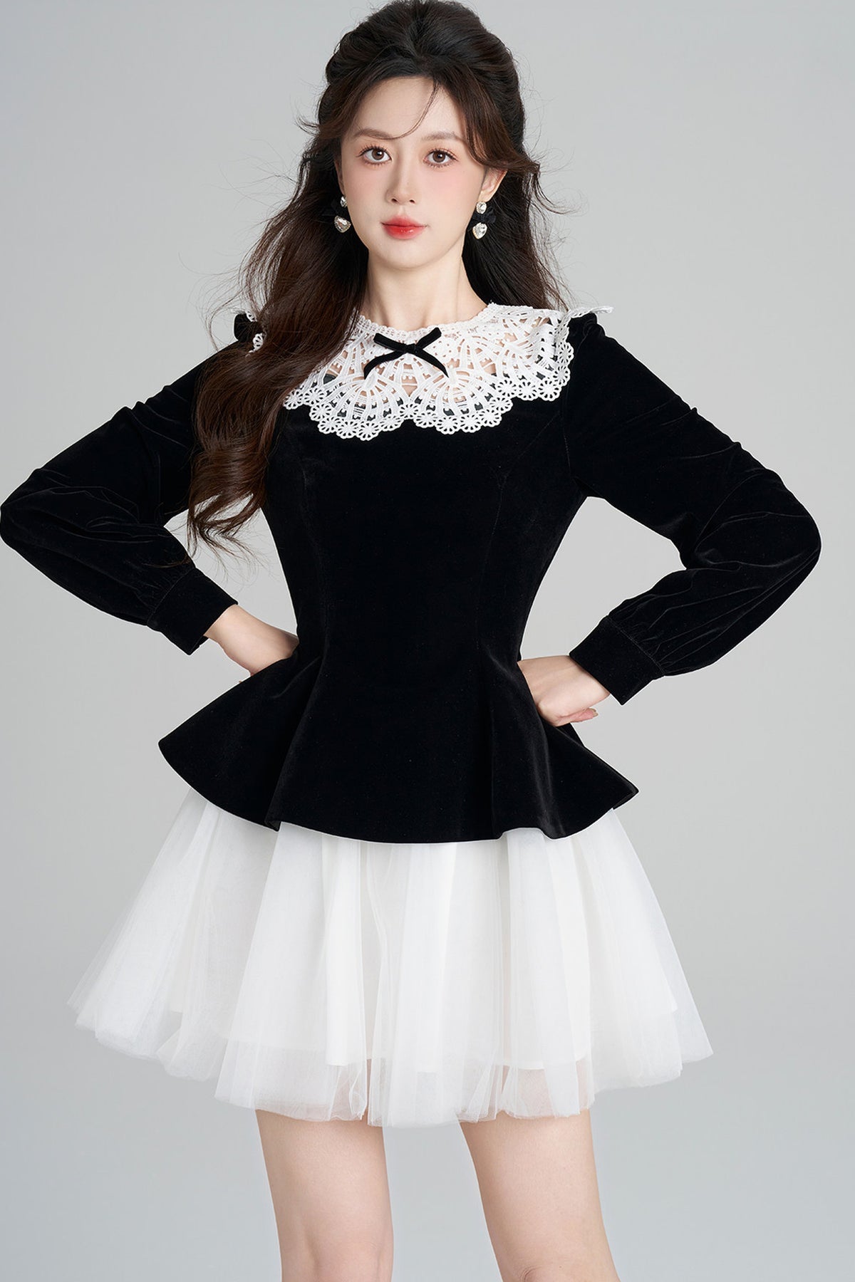 Black Velvet Lace Mesh Dress
