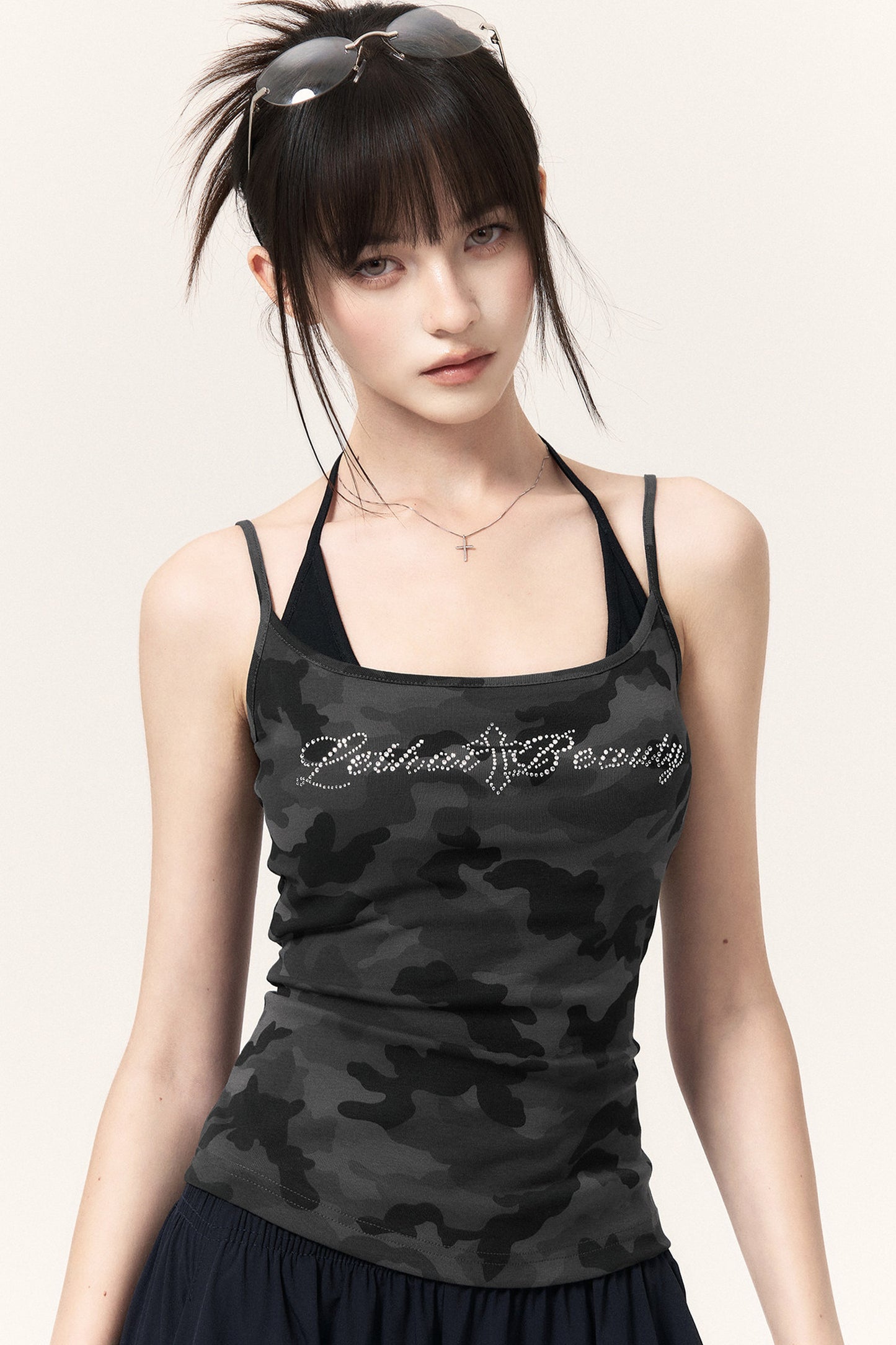 Camouflage Rhinestone Top and Mini Dress Set-Up