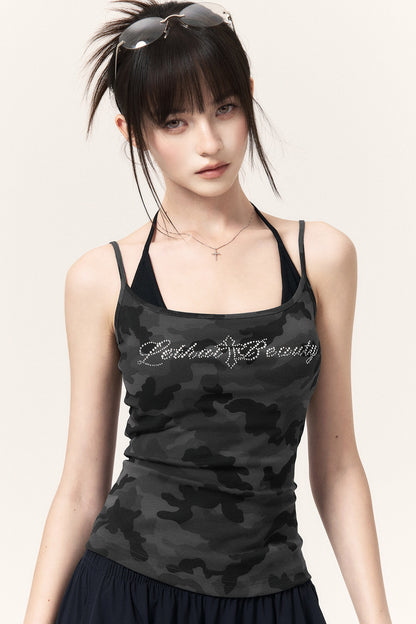 Camouflage Rhinestone Top and Mini Dress Set-Up