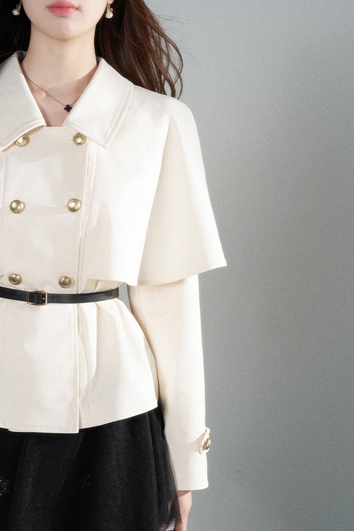 White Double-Breasted Cape Jacket