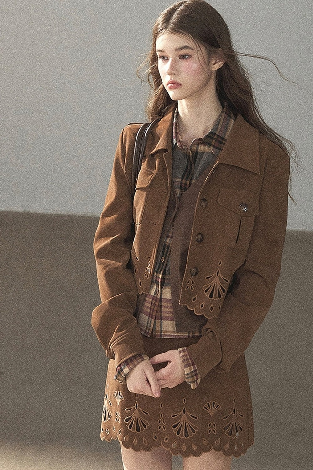 Palmblatt-Cut-out-Rock mit Oberteil und Jacke im Set