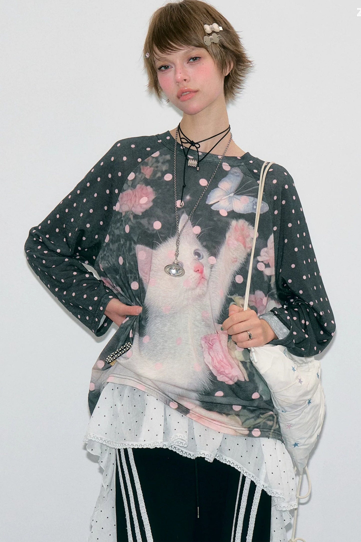 Retro Polka Dot Raglan Top