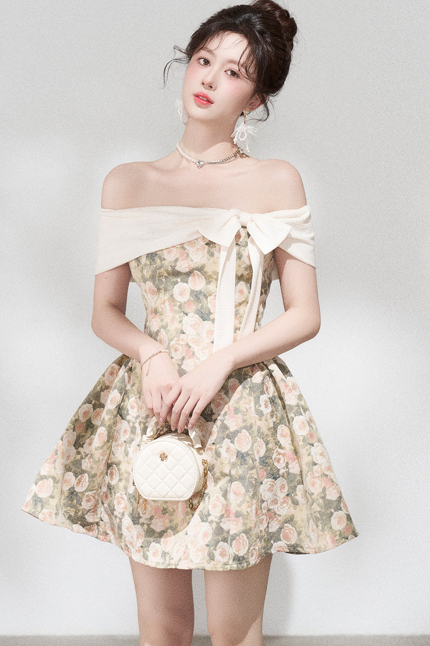 French Jacquard Off-Shoulder Dress