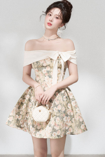 French Jacquard Off-Shoulder Dress