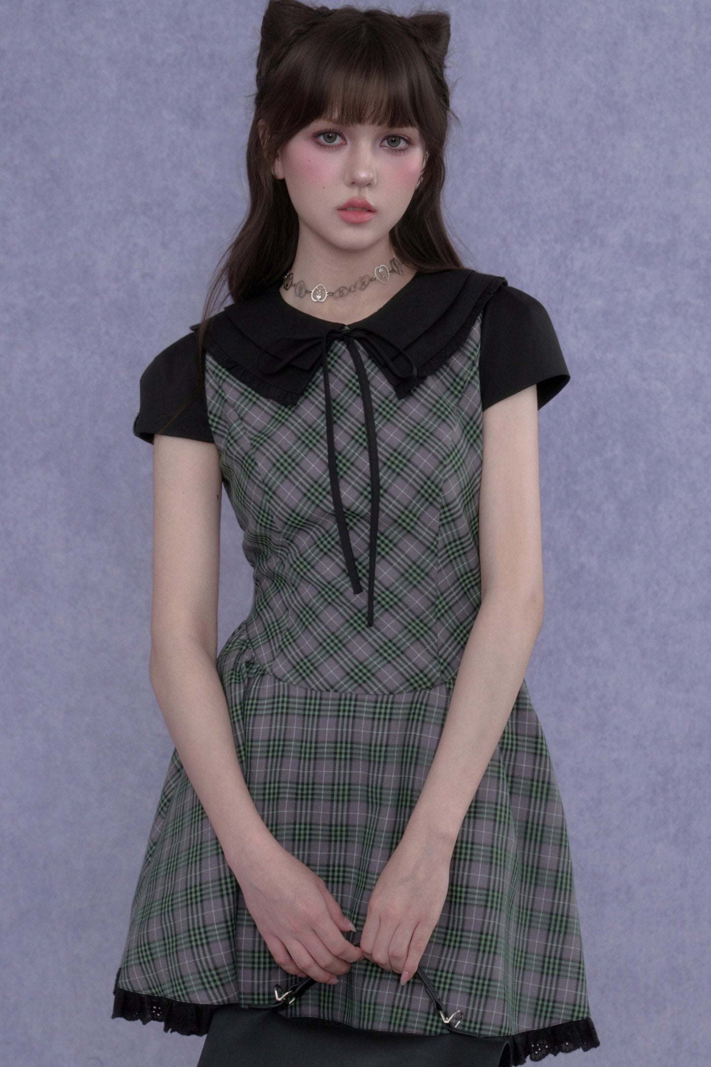 Green Plaid Peter Pan Dress