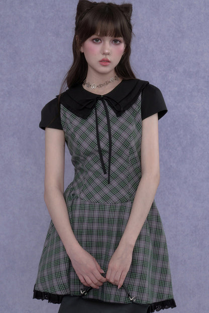 Green Plaid Peter Pan Dress