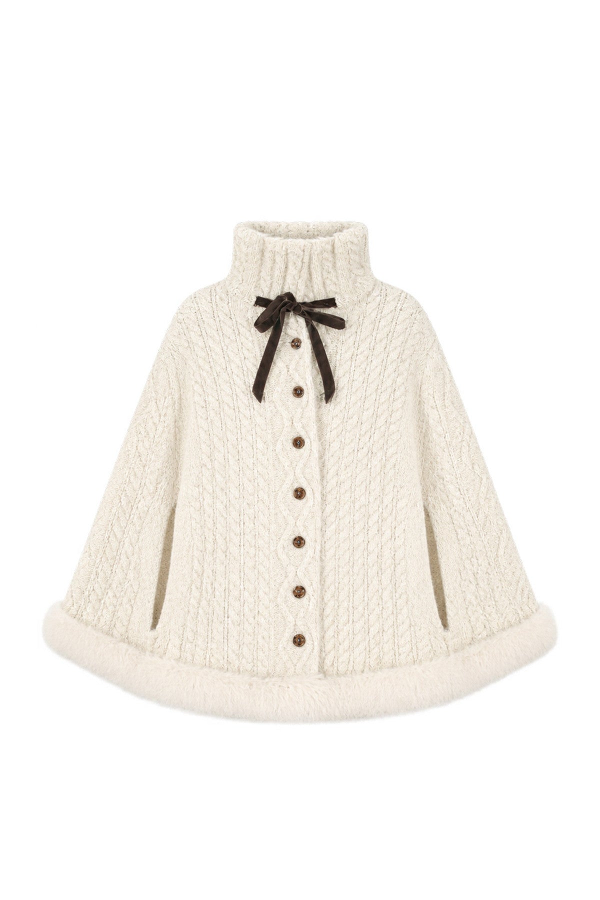 Fox Fur Hem Lapel Cape and Lace Skirt Set-Up
