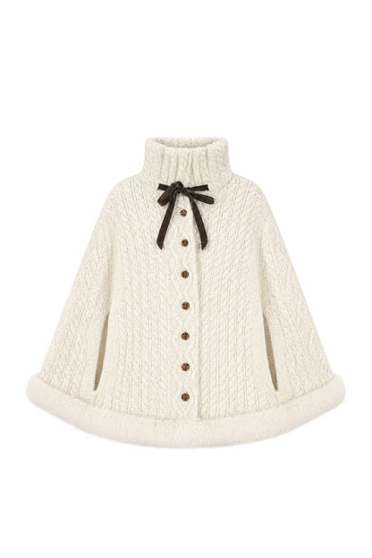 Fox Fur Hem Lapel Cape and Lace Skirt Set-Up