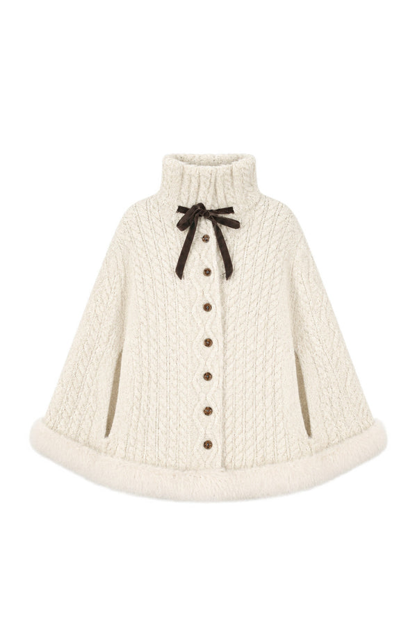Fox Fur Hem Lapel Cape and Lace Skirt Set-Up