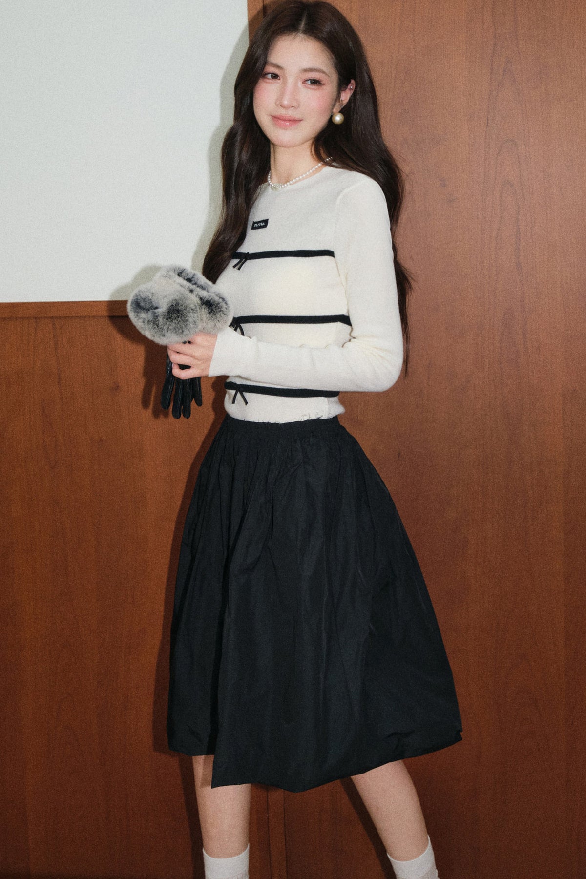 Double-Layer A-Line Pleated Umbrella Skirt Set-Up