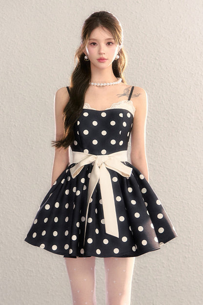 Satin Polka Dot Bow Tie Dress
