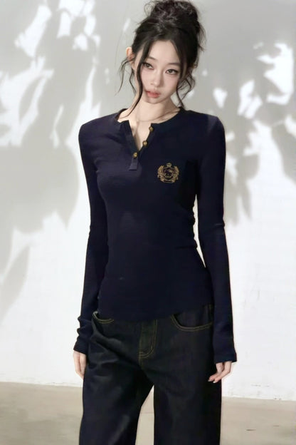 Embroidered Waffle Knit Top