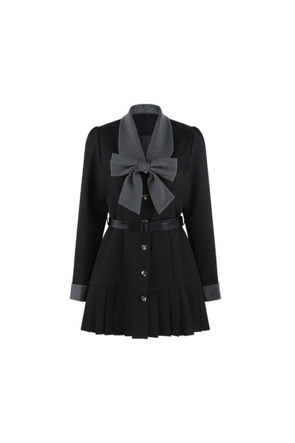 Black Bow Pleated Dress