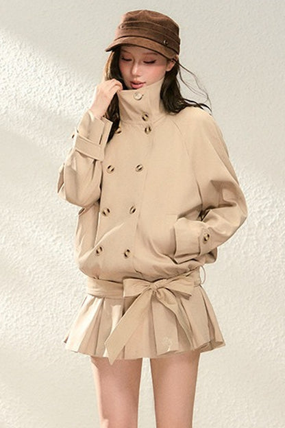 Style Pleated Skirt and Short Coat Set