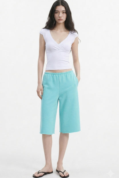 Low-Waist Frayed Straight-Leg Terry Sweatpants