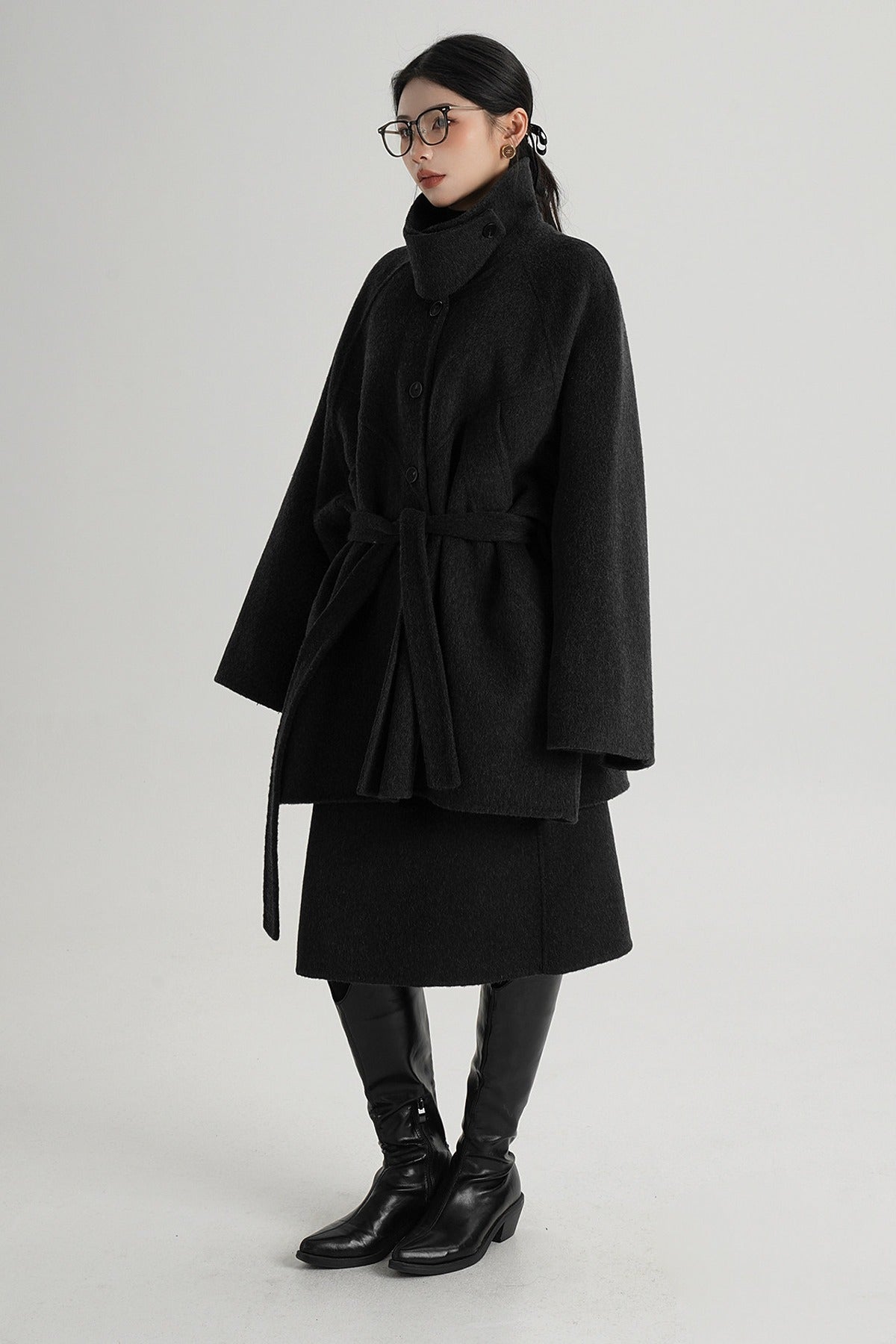 Mid-Length Armor Collar Wool Coat