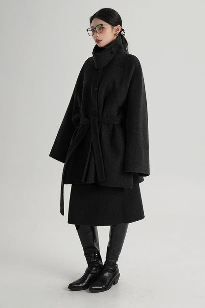 Mid-Length Armor Collar Wool Coat