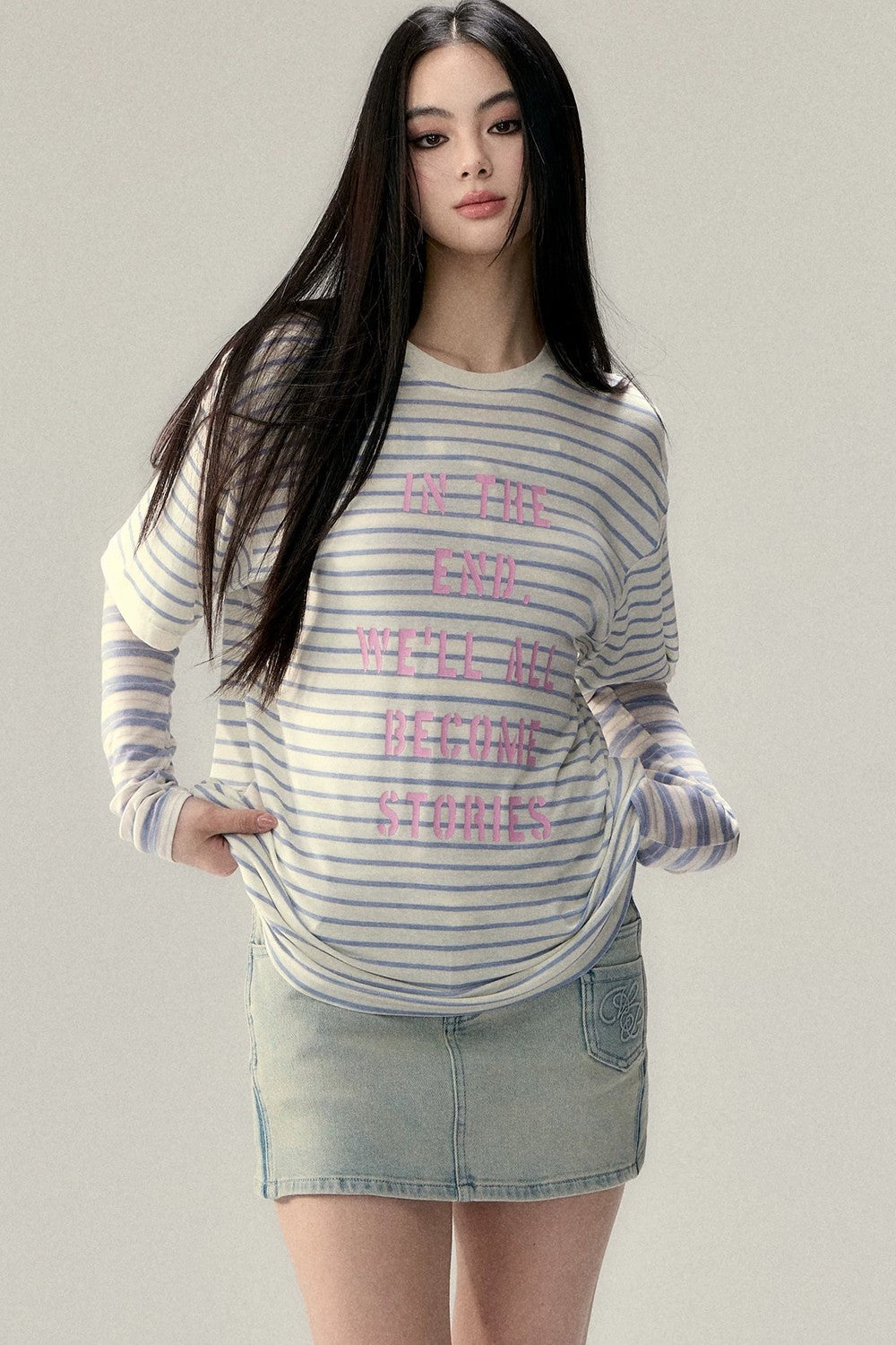 Striped Letter Print Top