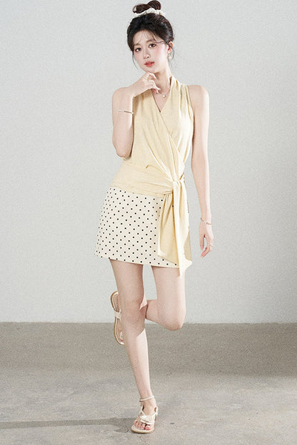 Multi-Color Halter Top and Leopard Print Skirt Set-Up