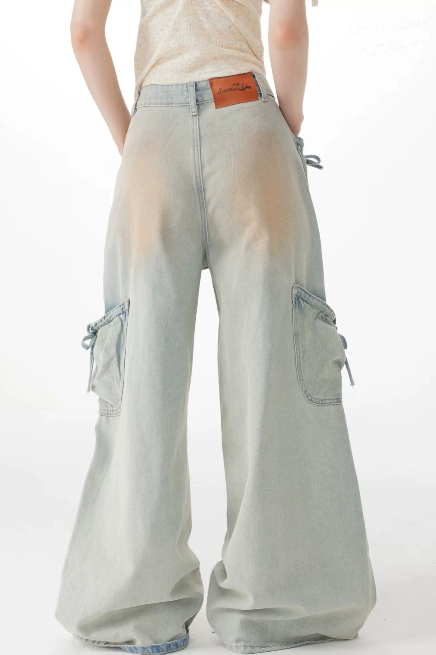 Pantaloni in denim retrò con fiocco