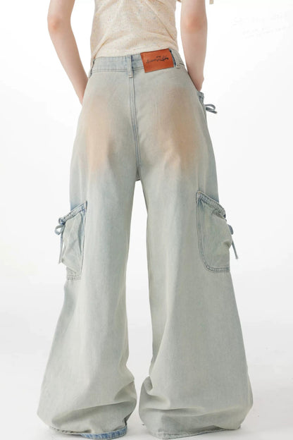 Pantaloni in denim retrò con fiocco
