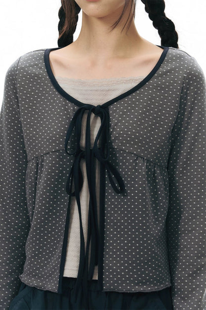 Lace-Up Ruffle Knit Cardigan