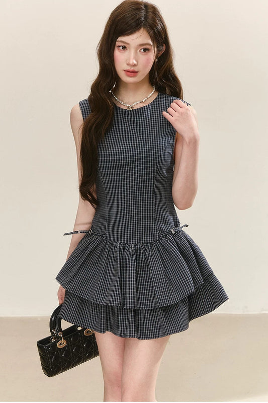 Plaid Sleeveless Tiered Dress