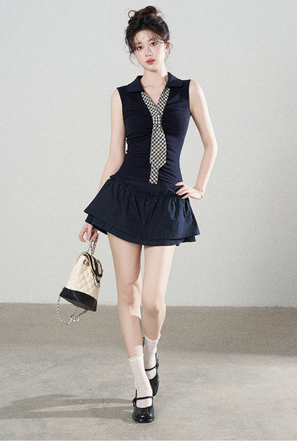 Preppy Style Top and Skirt Set-Up