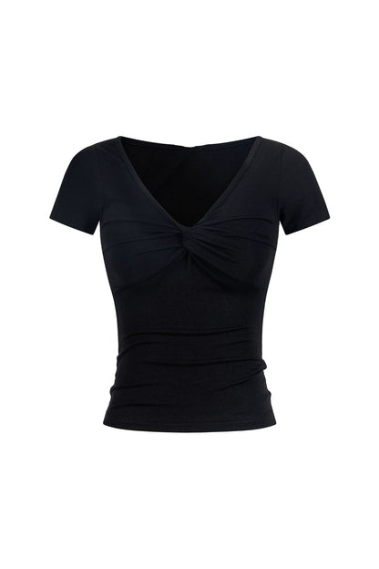 Top Y2K nero con scollo a V