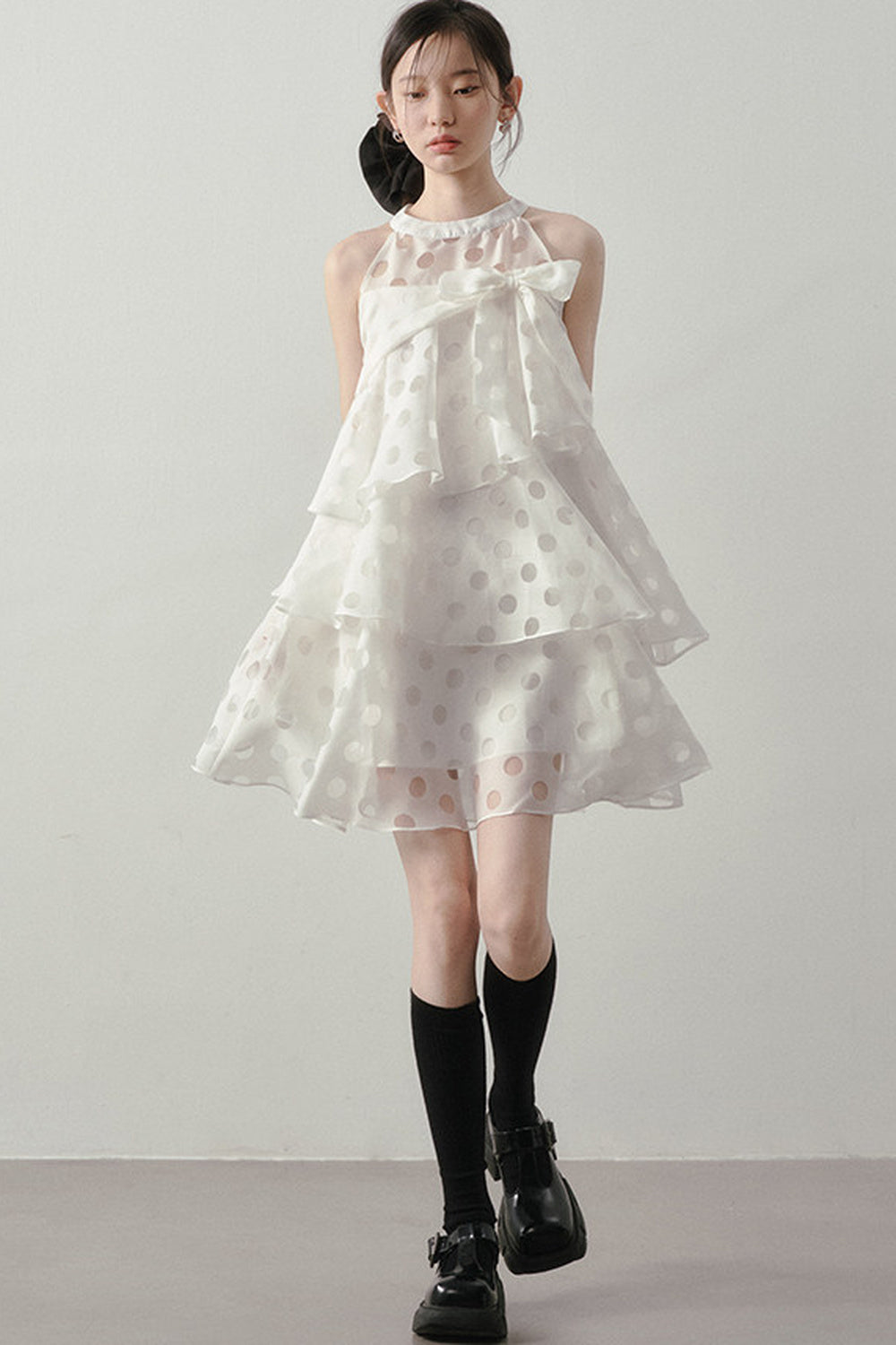 Polka Dot Ruffle Halter Dress