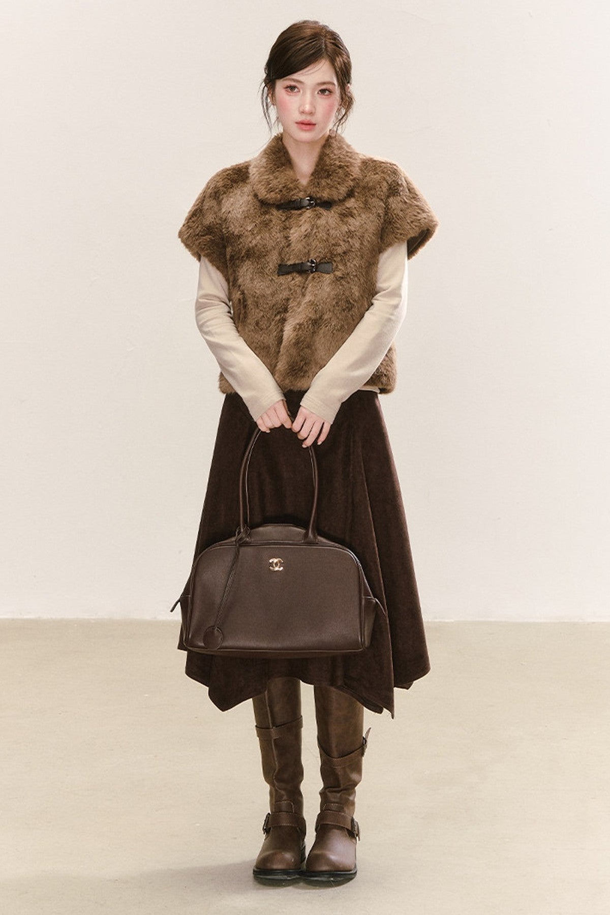 Gilet sans manches en fausse fourrure marron