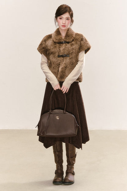 Gilet sans manches en fausse fourrure marron