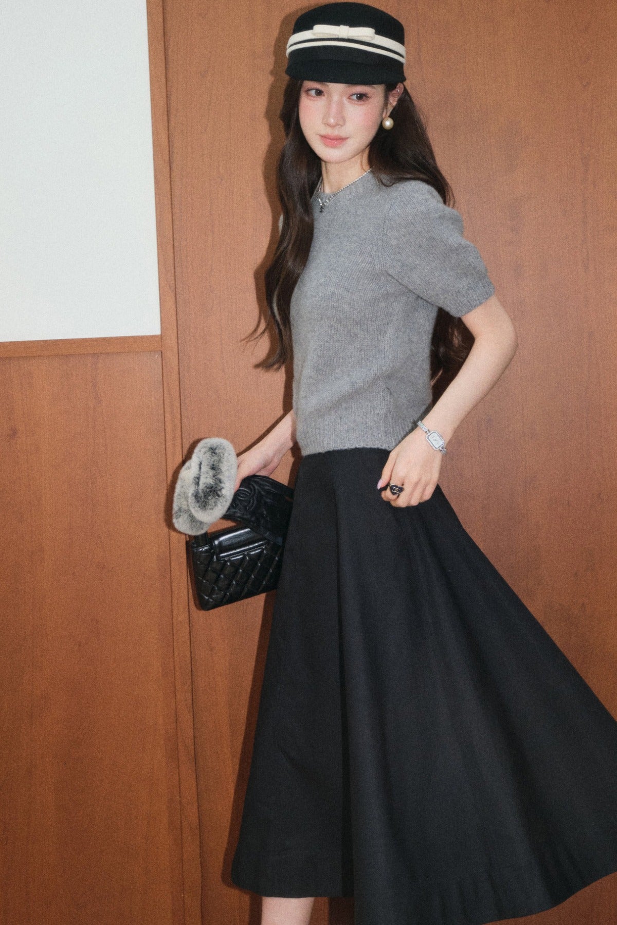 Red Wool Pullover and Retro A-Line Skirt Set-Up