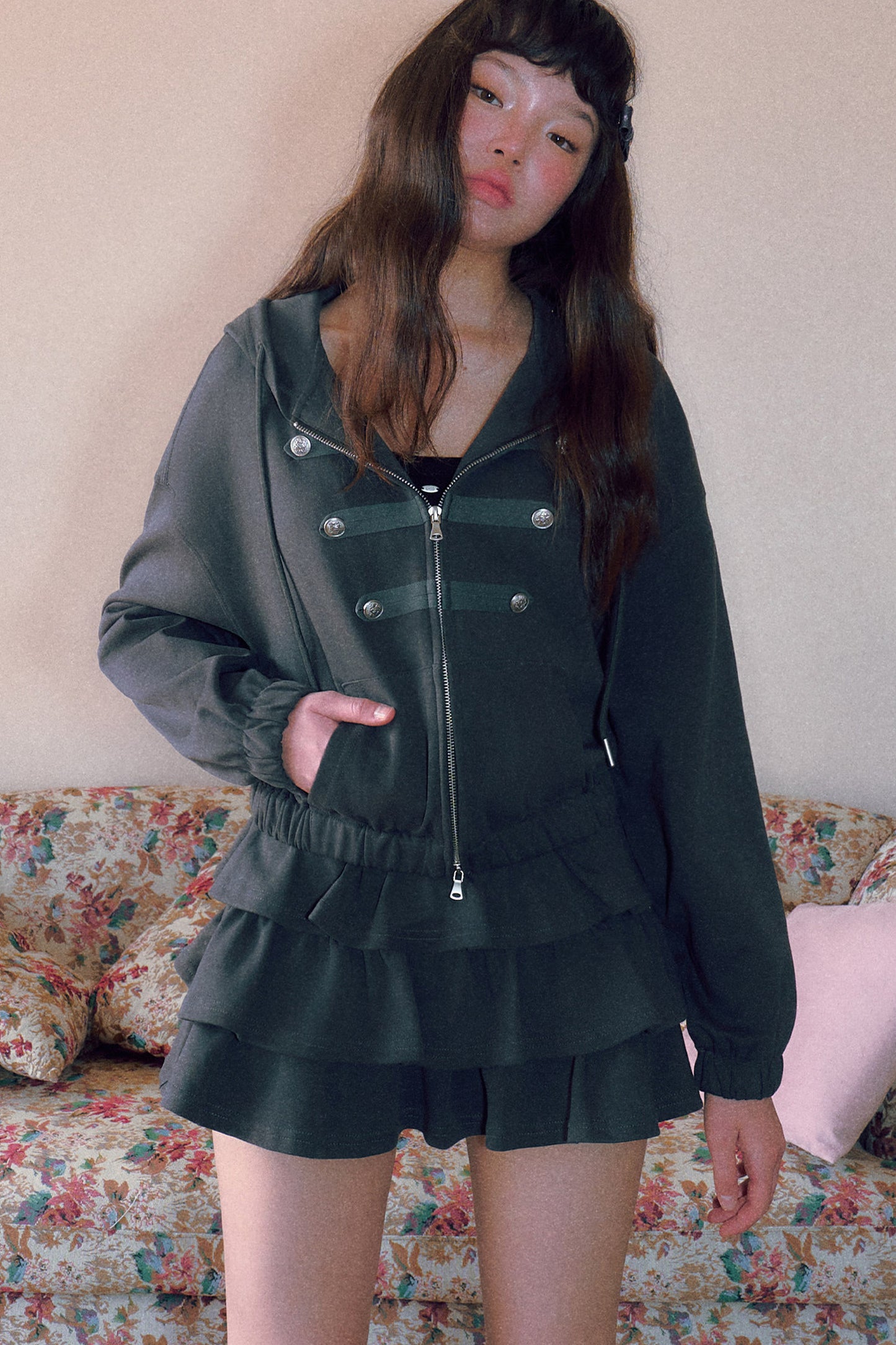 Retro Napoleon Hooded Sweatshirt and Skirt Set-Up