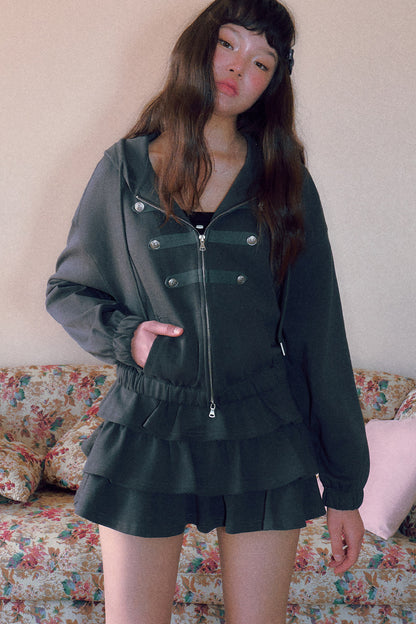 Retro Napoleon Hooded Sweatshirt and Skirt Set-Up