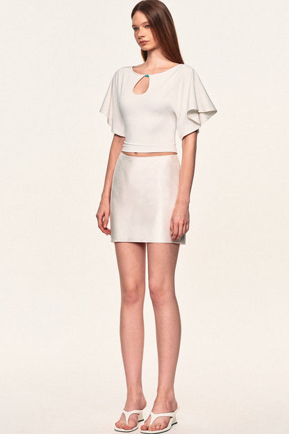 Water Drop Cutout Flutter Sleeve Blouse