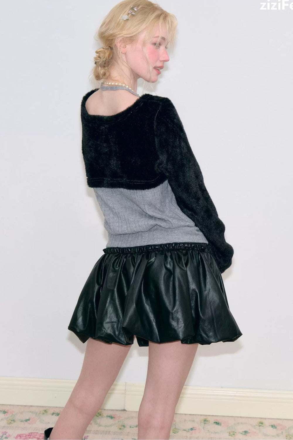 Gray Halter Bow Knit Sweater