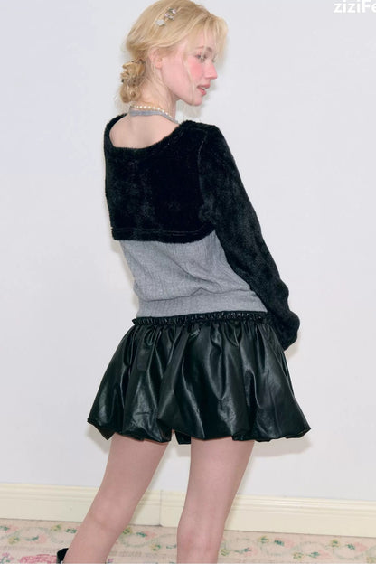 Gray Halter Bow Knit Sweater