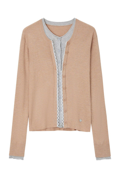 Layered Lace Knit Cardigan Top