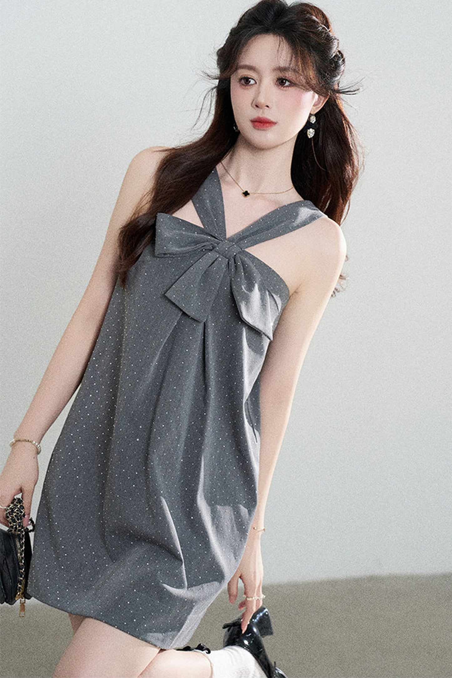 Gray Polka Dot Suspender Dress