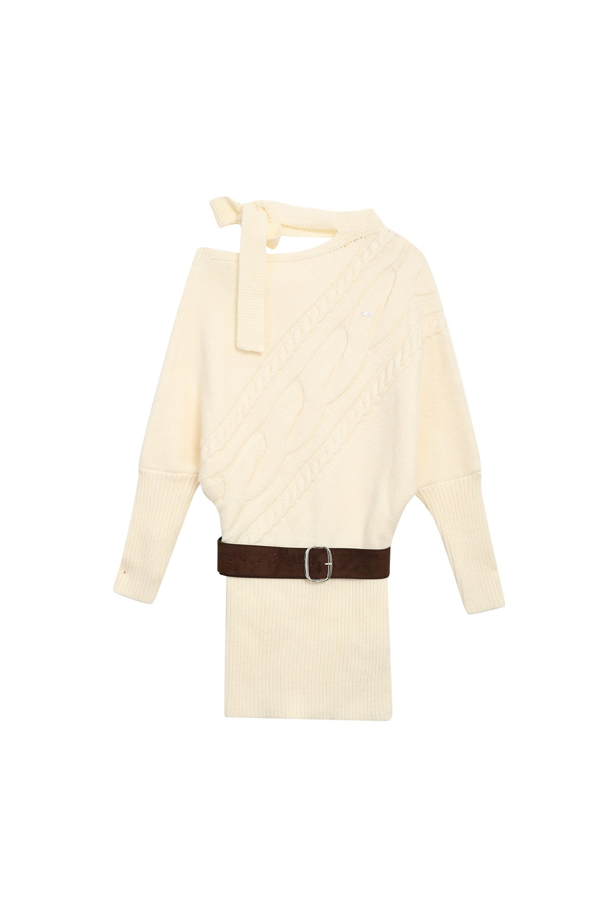 Halter Off-Shoulder Twist Knit Dress