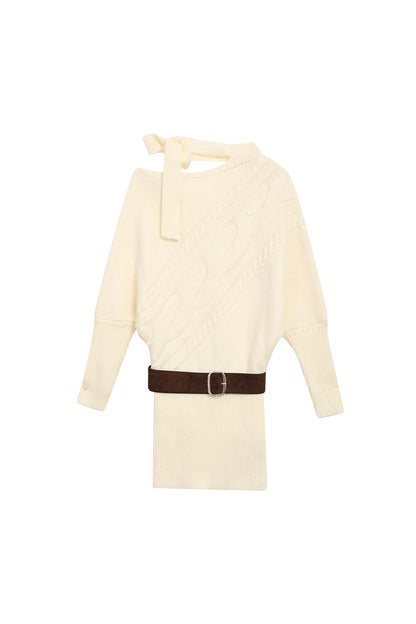 Halter Off-Shoulder Twist Knit Dress