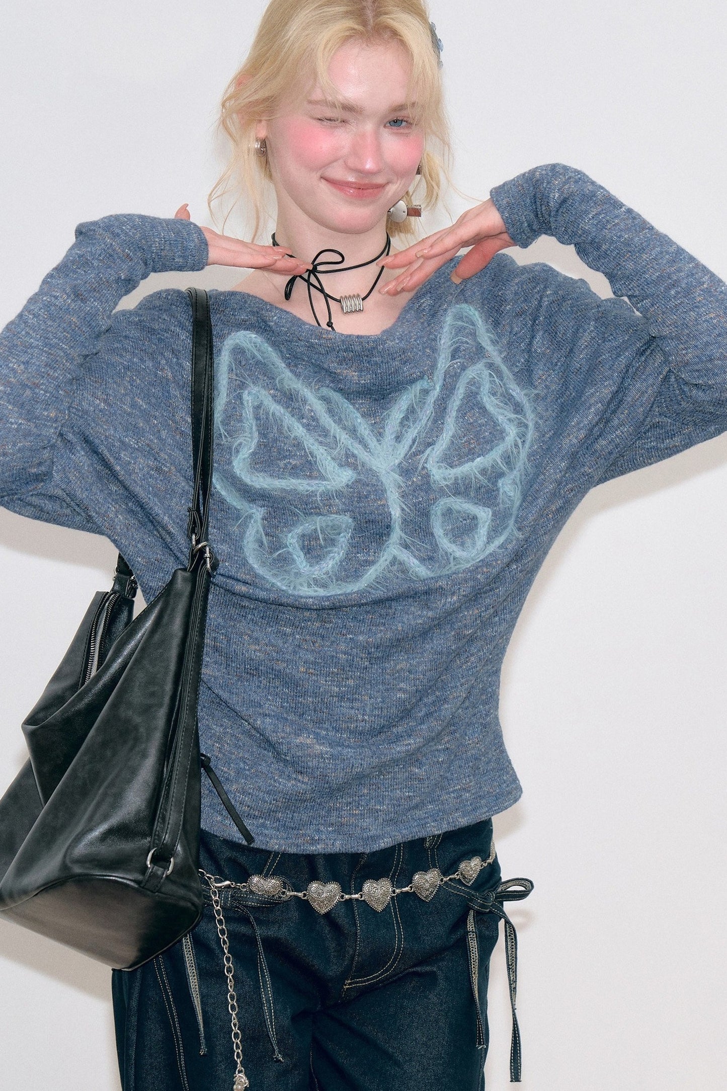 Vintage Butterfly Embroidery Knit Top