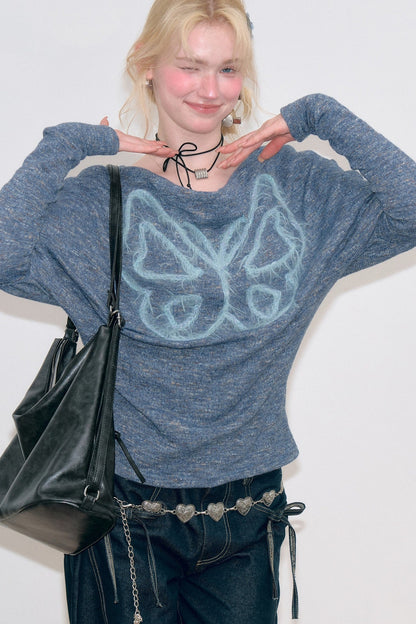 Vintage Butterfly Embroidery Knit Top