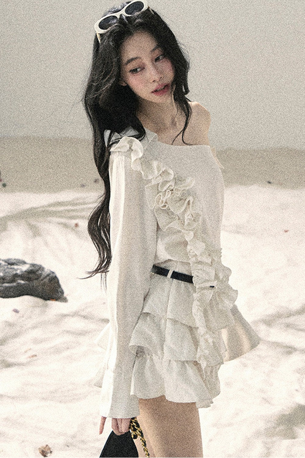 French Ruffled Off-Shoulder Dress