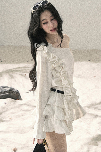 French Ruffled Off-Shoulder Dress