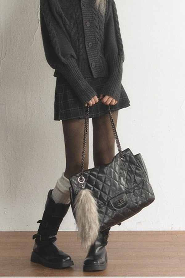 Large Lapel Cable Knit Cardigan and Skirt Set-Up