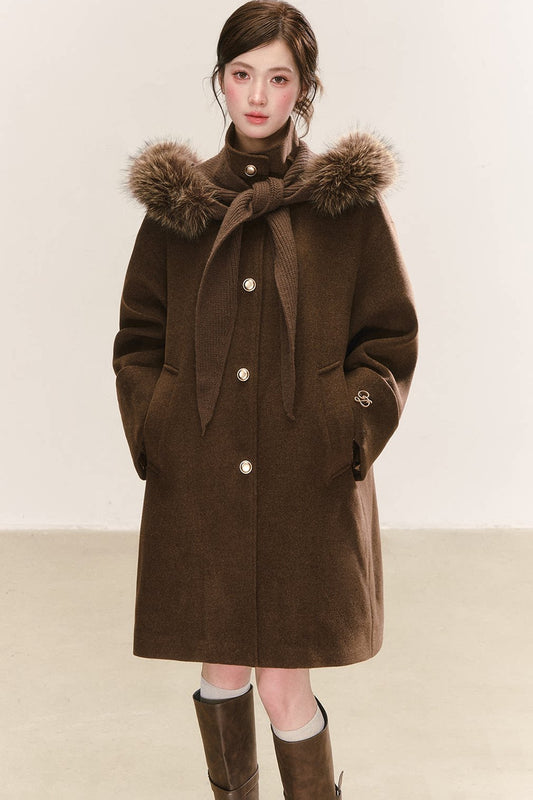 Detachable Fur Collar Wool Blend Coat