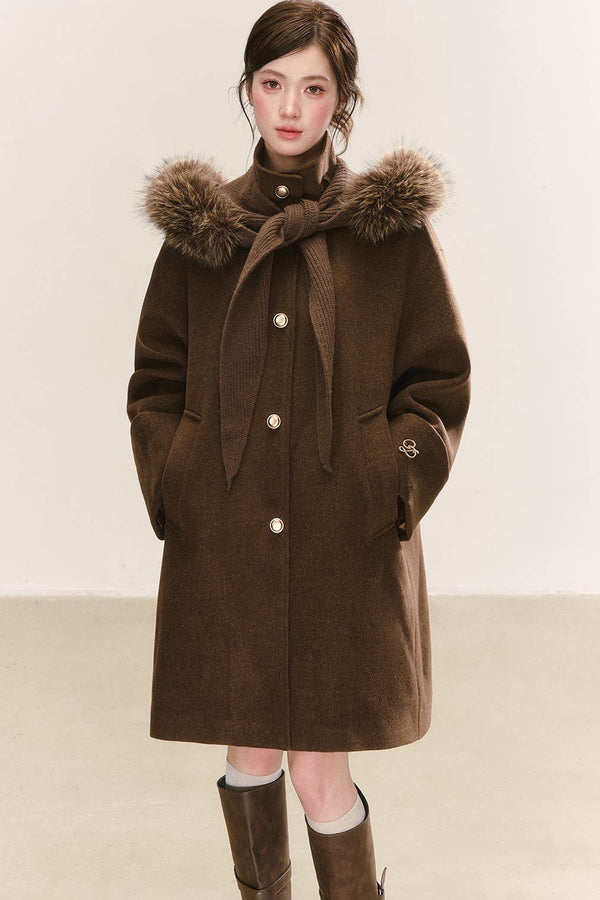 Detachable Fur Collar Wool Blend Coat