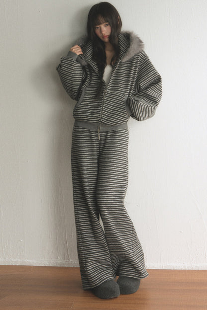 Drapey Loose Elastic Waist Striped Wide-Leg Pants